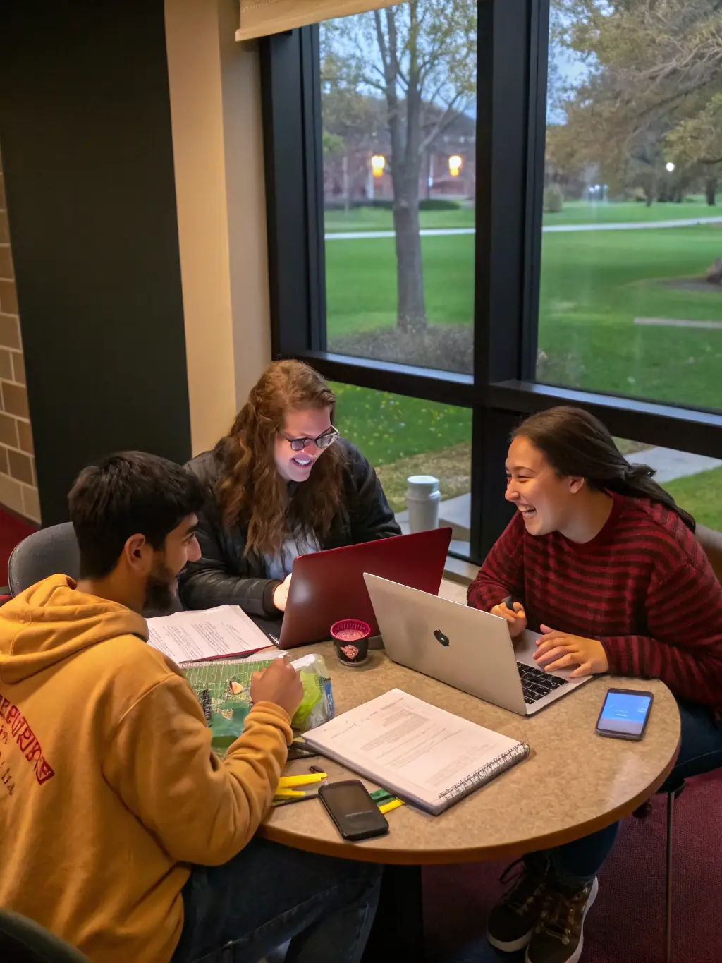 A group of students participating in a virtual study group, discussing project management scenarios and sharing insights.