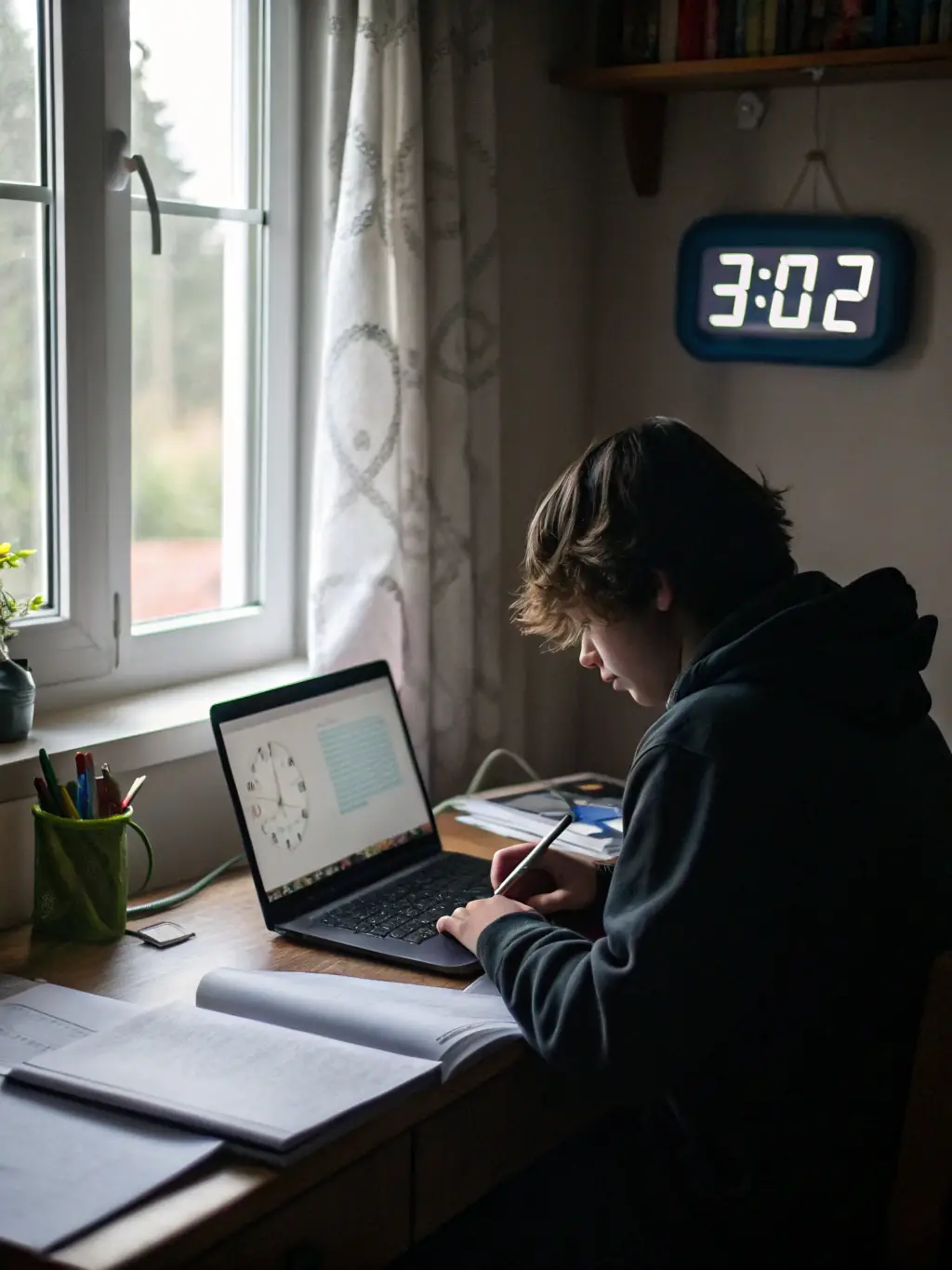 A student successfully completing a practice PMP exam on a computer, with a look of determination and focus on their face.